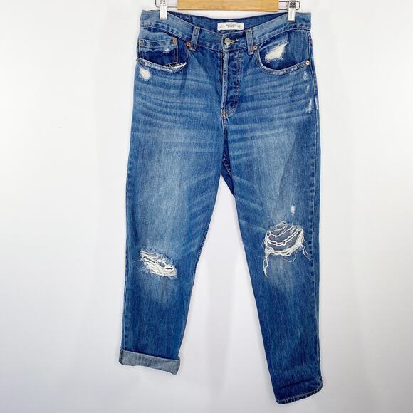 Abercrombie Dark Wash Distressed Button Fly Mom Denim Jeans Womens Size 4/27 - Picture 12 of 12